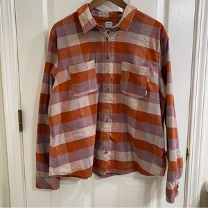 PrAna Women’s XL Plaid Button-Up Shirt | Mauve & Rust | Long Sleeve